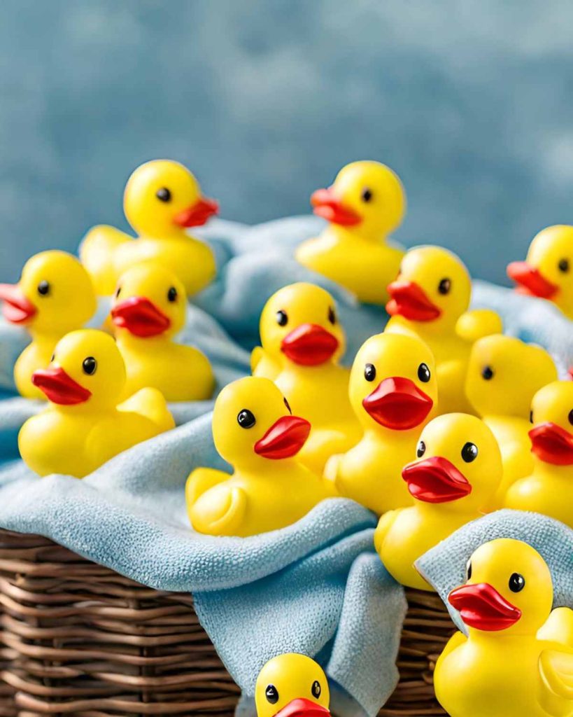 rubber duckies in a basket