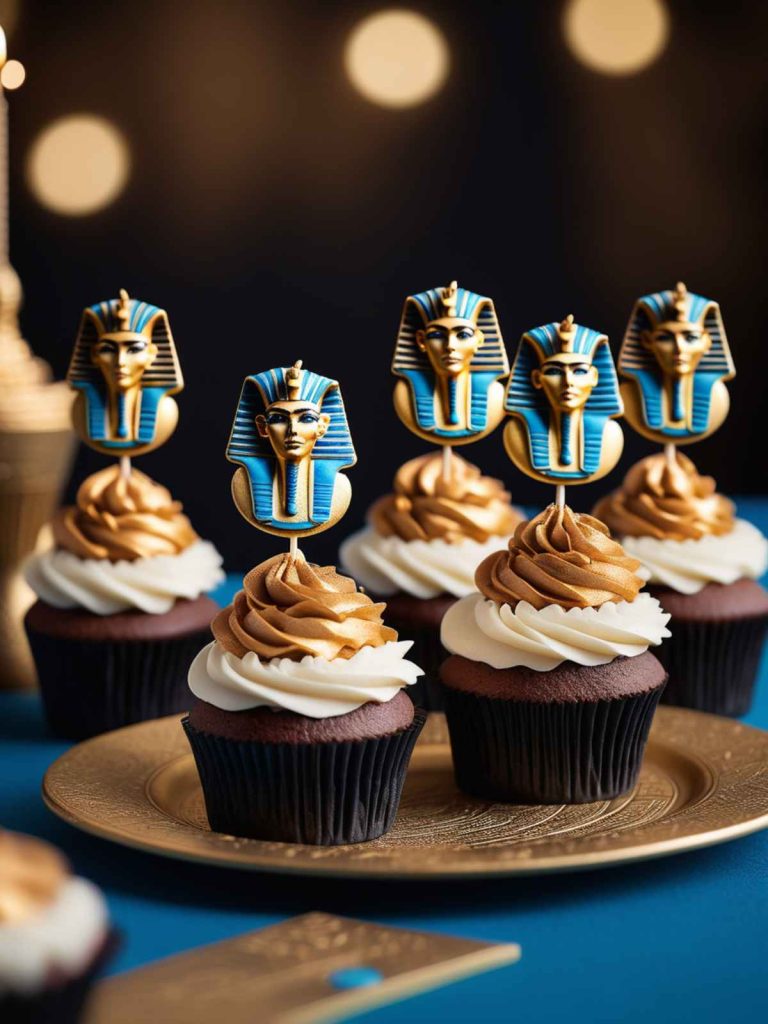 Here's another ancient Egypt party dessert idea: cupcakes with Egyptian toppers! This dessert is so simple, as the only decoration necessary are the toppers themselves. Make the cupcakes any flavor you'd like (or a variety of flavors) and let guests pick their favorites!